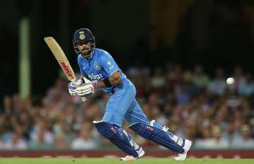 Virat Kohli of India playing a drive on the ON side.