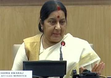 Sushma Swaraj speaks to media in New Delhi 