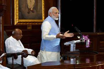 PM Narendra Modi addressing the gathering at the Central Hall of Parliament