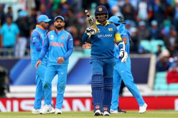 Angelo Matthews of Sri Lanka celebrates as Sri Lanka beat India in CT 2017