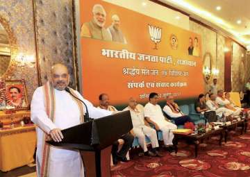 Amit Shah addressing a meeting of Saints and Eminent Citizens in Jaipur