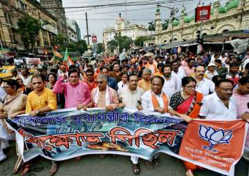 BJP leaders participate in a rally 'March to Governor House'