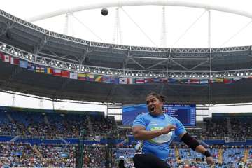 Manpreet Kaur of India competes in the Women's Shot Put event