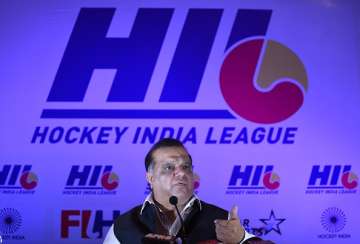 Narinder Batra, Hockey India president addresses a press conference in New Delhi