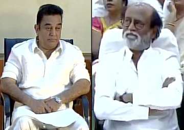 Kamal Haasan and Rajinikanth at DMK event