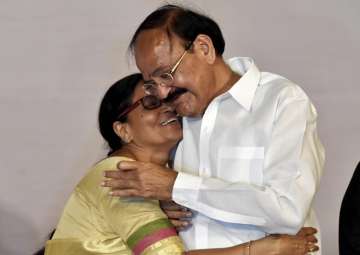 Venkaiah Naidu and his wife Usha after being elected as Vice President of India