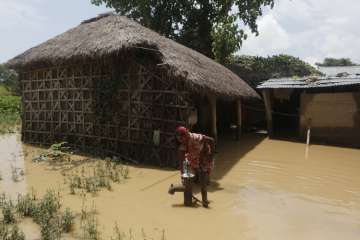 A partially submerged house in Saptari district in Nepal
