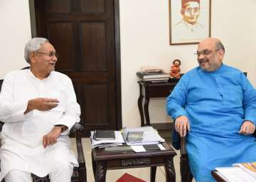 File pic - Nitish Kumar meets Amit Shah at latter's residence in New Delhi