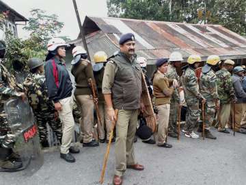 Police personnel during Gorkhaland protests in Darjeeling hills