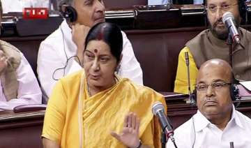 Sushma Swaraj addresses members of the Rajya Sabha on Thursday