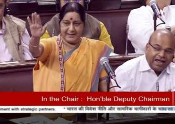 Sushma Swaraj speaks in the Rajya Sabha on Thursday