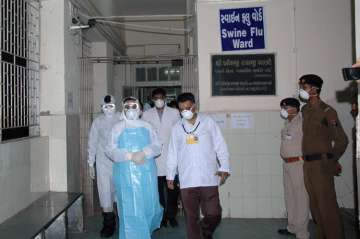 Guj CM Vijay Rupani at Swine Flu ward of Jamnagar Civil Hospital on August 23