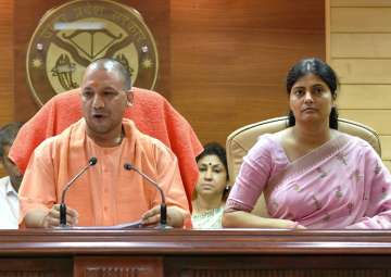 Lucknow: Yogi Aditiyanath, Anupriya Patel addressing a press conference