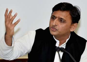 Akhilesh Yadav addressing media at SP HQs in Lucknow 