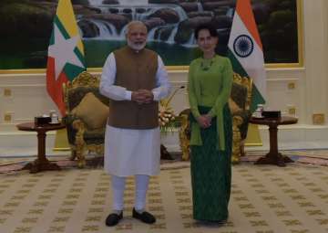 PM Modi meets Myanmar Councillor Aung San Suu Kyi