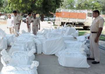 Sirsa: Police with recovered cartons of firecrackers and explosive materials