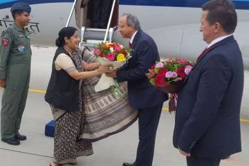 Sushma Swaraj arrives in Russia to attend eastern Economic Forum
