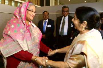 Sushma Swaraj meets Sheikh Hasina, no mention of Rohingya crisis