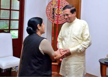 Sushma Swaraj calls upon Sri Lankan President Sirisena