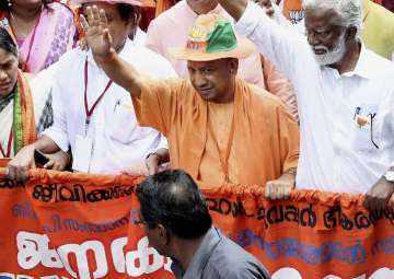 UP CM Yogi Adityanath during BJP's ‘Janaraksha Yathra’ in Kannur