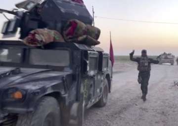 Iraqi soldiers in the Qatash area towards Kirkuk gas plant, south of Kirkuk, Iraq