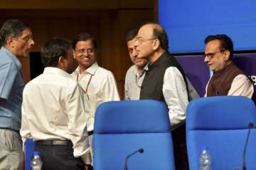 Union Minister for Finance and Corporate Affairs Arun Jaitley with top officials 