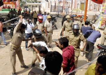 Police lathi-charge during a clash between two communities in Kanpur