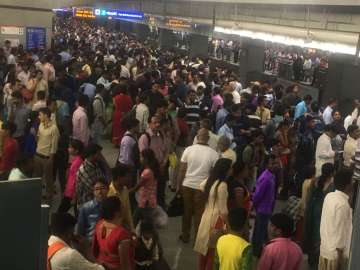 Rajiv Chowk station witnessed massive crowding.  Photo ANI