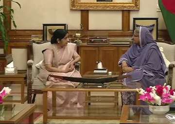 Sushma Swaraj meets Bangladesh PM Sheikh Hasina in Dhaka
