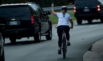 Cyclist showed middle finger to Donald Trump