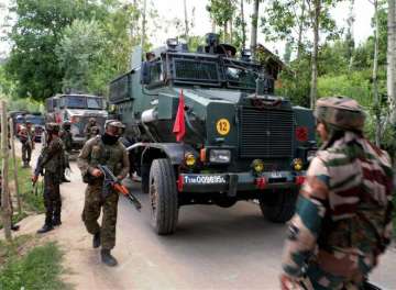 An Army vehicle during an encounter in Jammu and Kashmir