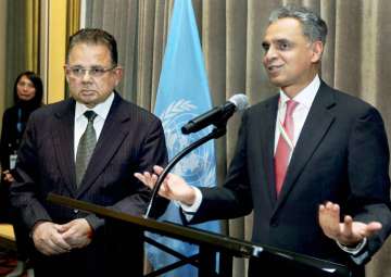 Syed Akbaruddin speaks during a reception in the honour of Justice Dalveer Bhandari at the United Nations in New York on Monday