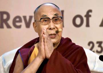 Dalai Lama gestures during an interactive session at a city hotel in Kolkata on Thursday
