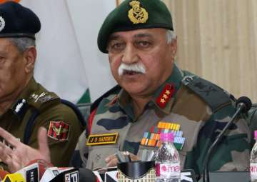 Lt General J.S. Sandhu addresses a press conference in Srinagar