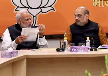 File pic of PM Modi and Amit Shah at BJP HQ in New Delhi 