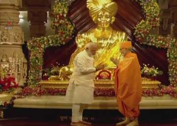PM Narendra Modi offers prayers at Akshardham temple in Gandhinagar