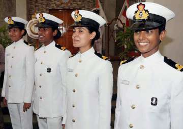 Women cadets who were inducted into the Indian Navy at Indian Naval Academy at Ezhimala in Kannur on Wednesday
