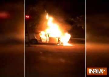 Watch video: Parked car bursts into flames in Noida