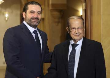 File pic - Lebanon PM Saad Hariri with President Michel Aoun