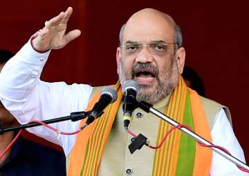 Amit Shah speaks during the launch of party’s 75-day ‘Nava Karnataka Nirmana Parivartan Yatra’ in Bengaluru