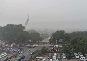 View of the Central Park at Rajiv Chowk, enveloped by heavy smog in New Delhi on Wednesday