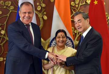 Sushma Swaraj, Wang Yi, Sergey Lavrov,