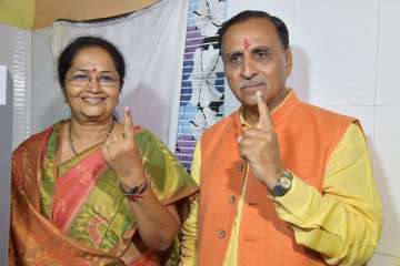 Gujarat Chief Minister Vijay Rupani with his wife.