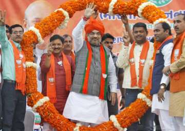 Amit Shah during an election campaign rally in Gujarat 