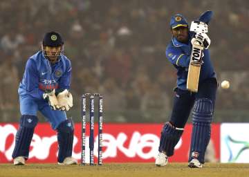 Angelo Mathews in action against India during the Mohali ODI