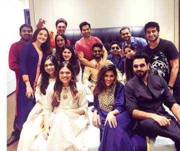 Varun Dhawan with Natasha Dalal and other friends at his new apartment.