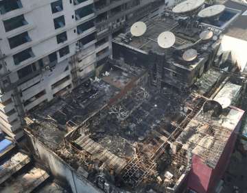 A view of the charred building in which a fire broke out in Mumbai.