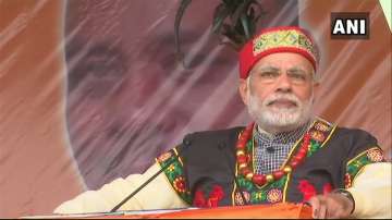 PM Narendra Modi addresses public rally in Meghalaya's Shillong.