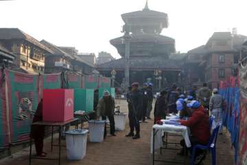 Nepalese people cast their vote during the legislative elections in Bhaktapur, Nepal.