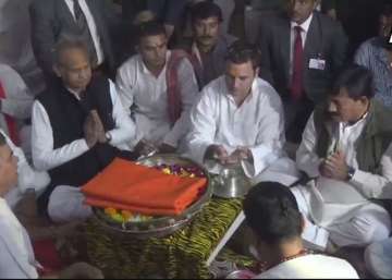 Congress president Rahul Gandhi offers prayers at Gujarat's Somnath temple.